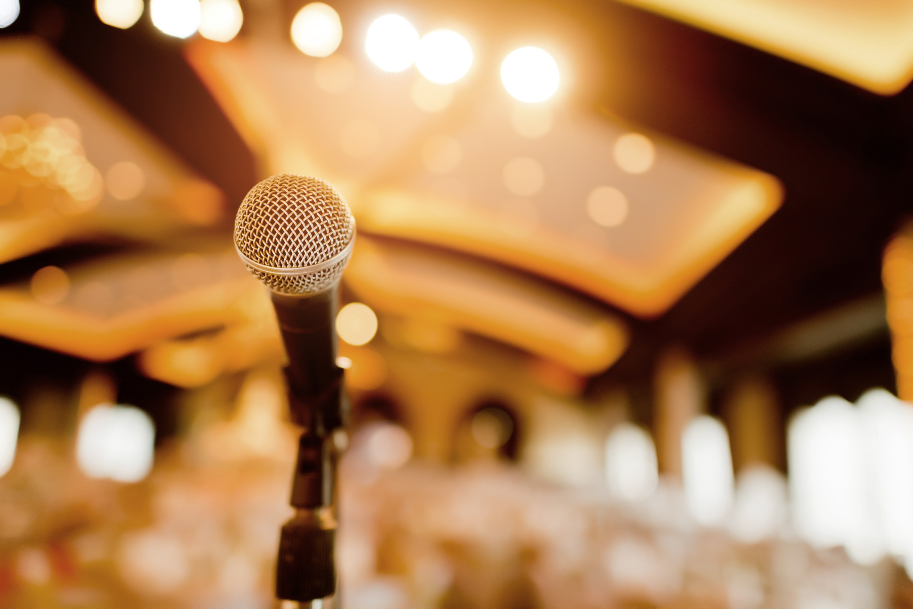 microphone on stage, speaker, conference